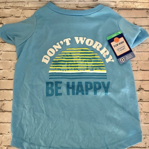 Top Paw “Don’t Worry Be Happy” Blue Dog Shirt Size Large NWT - Picture 1 of 3
